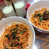 ニラと麻辣シャオジャンのパスタです✨