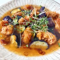 唐揚げと揚げ茄子の餡かけ煮|オーロラさん