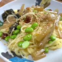 野沢菜🥬と枝豆🫛の激辛ペペロンチーノ🍝🌶️|buhizouさん