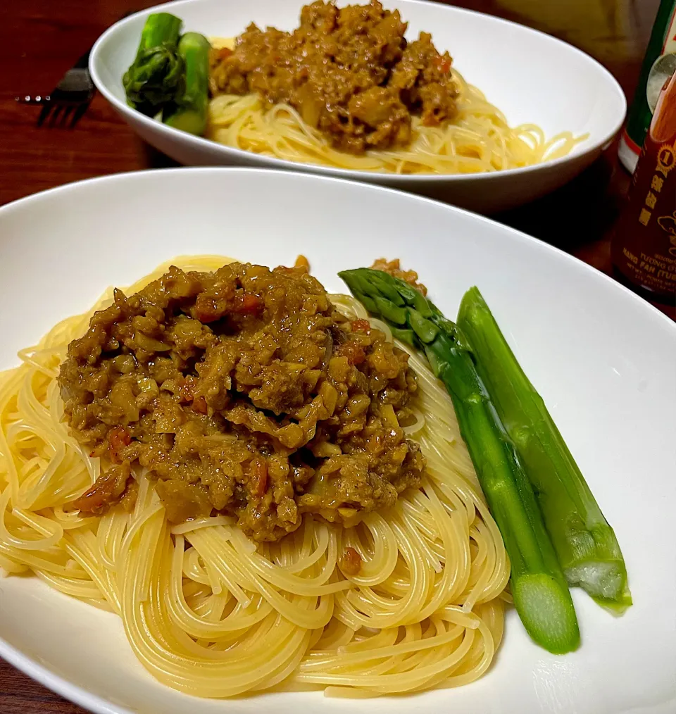 タケノコ入りドライカレーでパスタ|つるひめさん