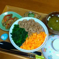 三色そぼろ丼|とししいたけさん
