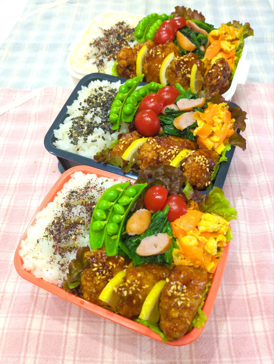 唐揚げレモンソース弁当❤小学校の給食風☺|みちゅあしさん