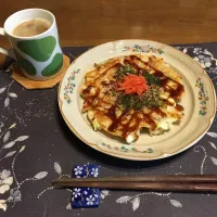 卵なし簡単お好み焼き、ホットコーヒー(朝ご飯)|enarinさん