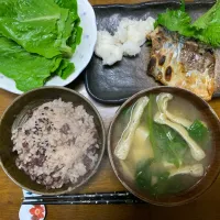 夕食　サバの塩焼き　小豆ご飯|ATさん