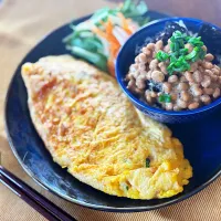 あおさたれ納豆はば海苔ごはんと納豆しらすオムレツ🐣|きいろさん