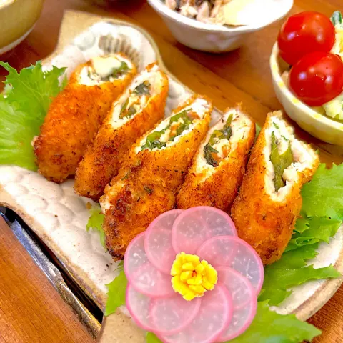 「国産素材信州こうじみそ」を使ってみたSnapdishの料理・レシピ写真:ささみの梅しそチーズフライ