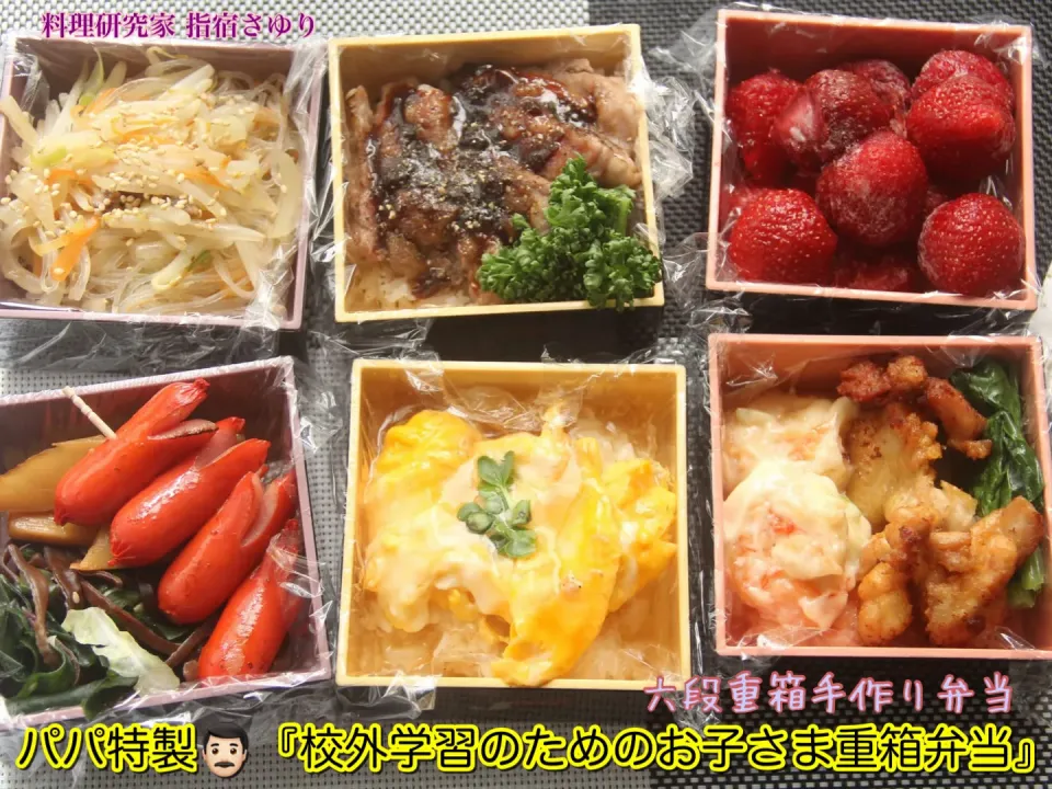 パパ特製👨🏻『校外学習のためのお子さま重箱弁当』六段重箱手作り弁当【公式】料理研究家 指宿さゆり|【公式】料理研究家　指宿さゆり≫ｽﾀｼﾞｵ（ｽﾀｯﾌ運営）さん