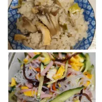 炊き込みご飯、生協春雨サラダベース使用の酢の物|m.rafuさん