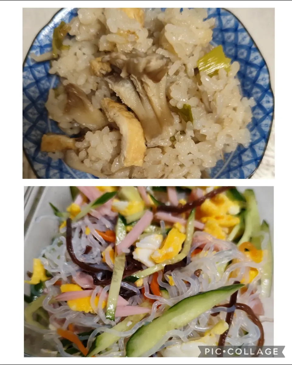炊き込みご飯、生協春雨サラダベース使用の酢の物|m.rafuさん