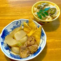 そら豆の混ぜご飯と、かぶと鶏肉と油揚げの煮物|もえさん