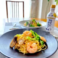 海老とブロッコリーのペペロンチーノ🦐🥦