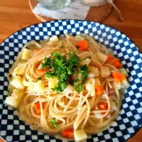 残り物のミネストローネでスープパスタ| Laulauさん