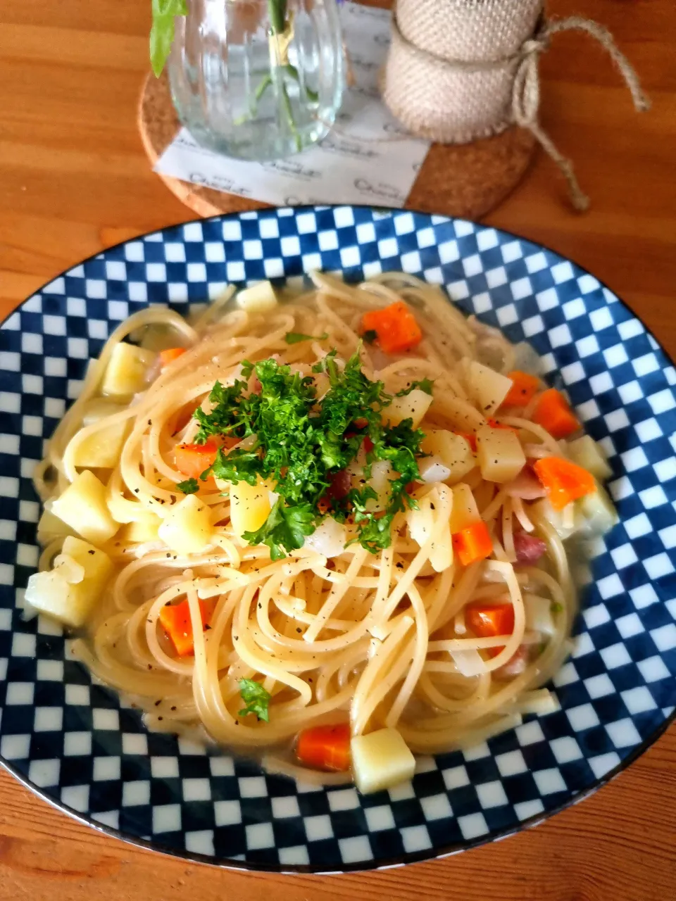 残り物のミネストローネでスープパスタ|Laulauさん
