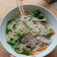 茹で塩豚のスープで氷見饂飩細麺を好きなようにして食べる|ぱいんてーるさん