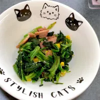 ほうれん草のマーガリン炒め　お昼の副菜|ひなつぶさん