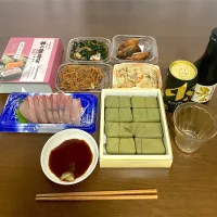 今日は近所のスーパー「ヤマナカ」さんで駅弁フェアをやっていたので奈良駅の駅弁・柿の葉寿司を買い、あとはもろもろお惣菜を買って、旅行気分でぼっち宴会です。| なびさん