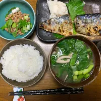 夕食　サバの塩焼き納豆定食|ATさん