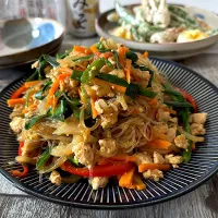 味噌風味のチャプチェ風&スナップエンドウと竹輪とゆで卵のつぶマヨ✨|いっちゃんさん