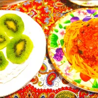 ミートスパゲッティ。誕生日ケーキ。|りささん
