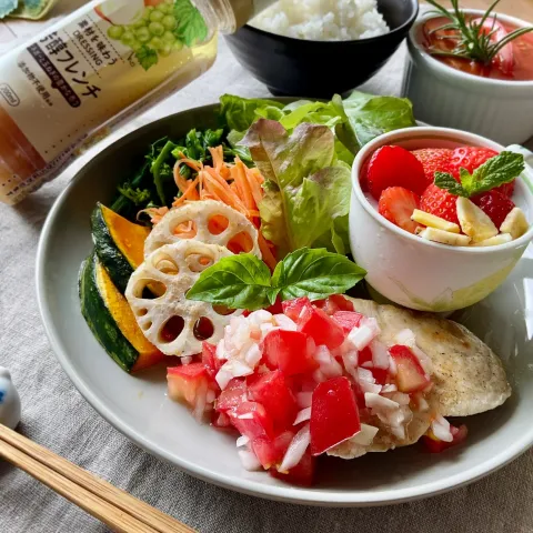 「日清さらっと軽～いオリーブオイル」を使ってみたSnapdishの料理・レシピ写真:メカジキソテー☆新玉&トマトソース