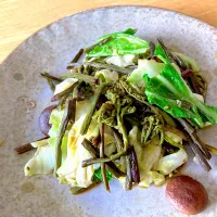 こごみと春キャベツの炒め物((´艸｀*))|さくたえさん