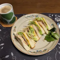 トーストサンドイッチ、野沢菜漬け、ホットコーヒー(朝ご飯)|enarinさん