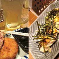 メガハイボール、ハムカツ、ササミ明太マヨ@友立ち(立ち飲み)|Kunisanoさん