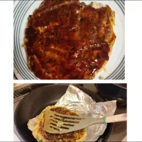 息子が焼いたモダン焼き(おからパウダー入り)|m.rafuさん