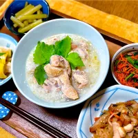 鶏手羽元の塩麹参鶏湯風、芹と人参の胡麻和え