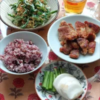 豚のぬか漬け焼きとピーマンサラダ