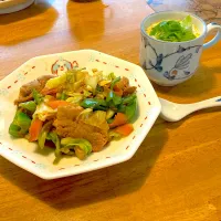 ピーマンとキャベツと豚肉の甜麺醤炒めとらえのきの中華茶碗蒸し|もえさん