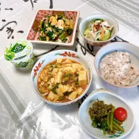 grandmaの晩ごはん☆ 今夜は麻婆豆腐、ほうれん草の玉子と…酢の物で頂きます|kaoriさん