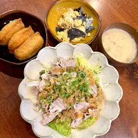 ○冷しゃぶ
○キクラゲのたまご炒め
○鮭ときのこの豆乳スープ
○いなり寿司|KAOSSANさん