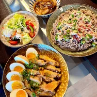 ○新玉ねぎの旨だれ浸し
○手羽中のさっぱり煮
○ゴーヤサラダ
○えのきとオクラの梅冷やし蕎麦|KAOSSANさん