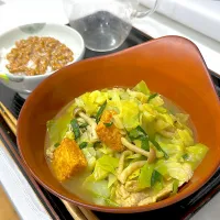 カレースープと納豆ご飯