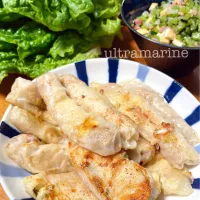 ＊大葉とチーズとささみのライスペーパー焼き春巻き♪＊|ultramarineさん