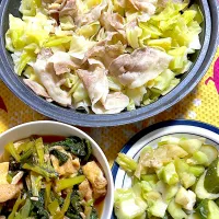 豚バラキャベツのタジン蒸し　小松菜と揚げの煮浸し　糠漬け|4jinoanataさん