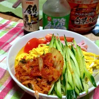 お夕飯　冷やしラーメンキムチ乗せ|renharuruさん