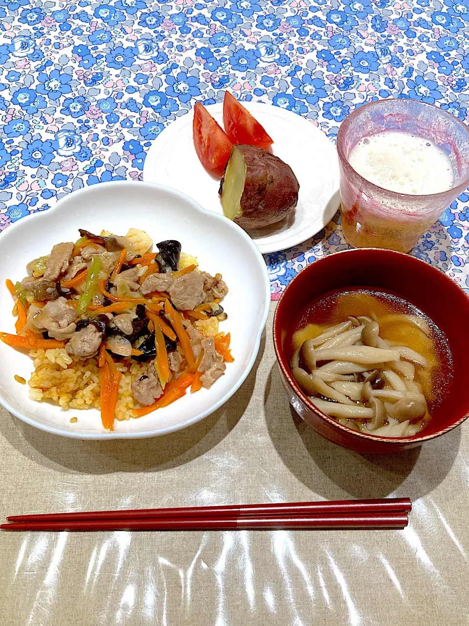 あんかけチャーハンと焼き芋とワンタンスープ|おしゃべり献立さん