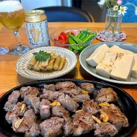 牛ヒレ肉ステーキ　高野豆腐煮物　ゴボウの生姜酢|じゅんさんさん