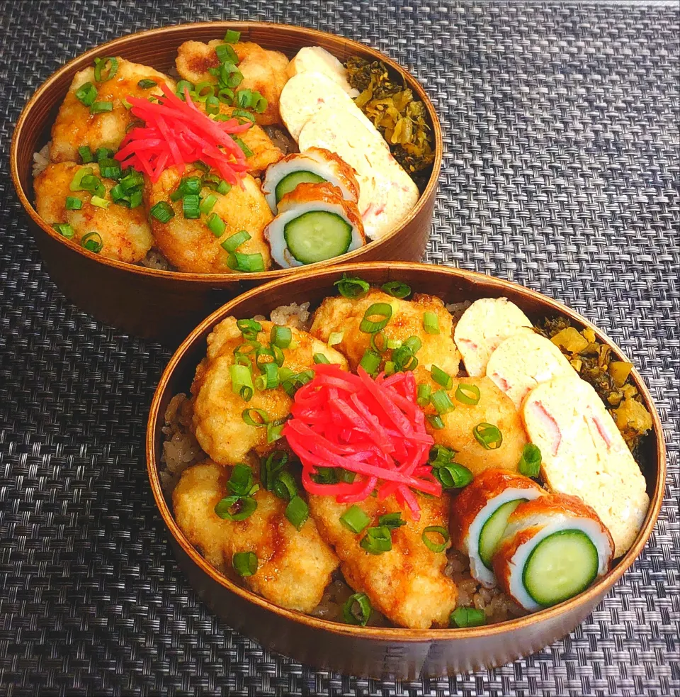 母とムスコのラブラブおソロ♪うなぎのたれご飯でとり天どーん弁当|からあげビールさん