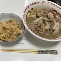 晩御飯☆母作成、肉うどん☆父作成、チャーハン| Saharaさん