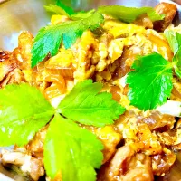 下味にしっかり漬け込んだ鶏肉を、鶏皮から出た脂で焼いてから作った親子丼です!!🐔🐣‪|さくたろうさん