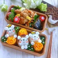 🌱🏵️⊂(´(ｪ)｀)⊃🏵️🌱
白くまさんと黄色い薔薇
おいなりさん弁当
