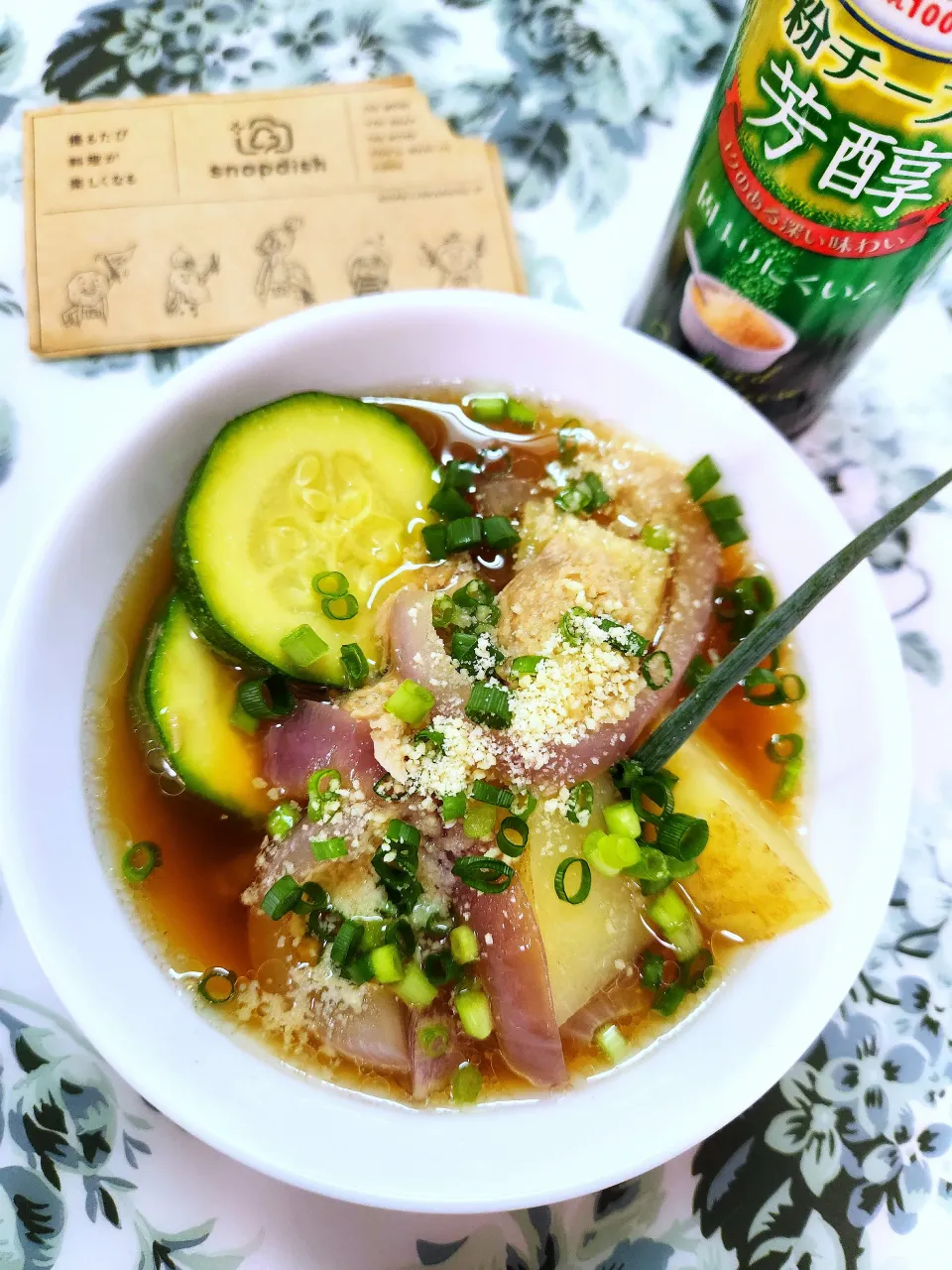 🔷🥔新じゃがと☀天日干し🥒ズッキーニのツナいり味噌汁🔷|@きなこさん