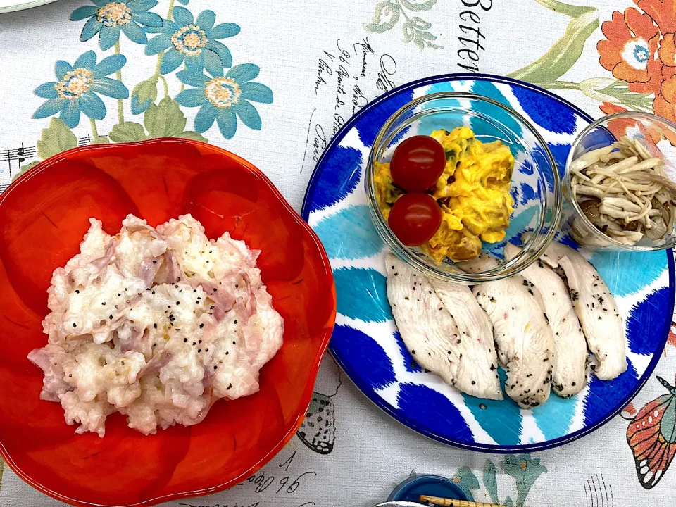 クリームリゾット、鶏ハム、かぼちゃのサラダ|yukko87cafeさん