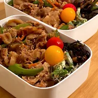 わが家の働く男弁当　　　　　　　　　　　　　　戸村のたれを使っての　　　　　　　　　　　　　豚スタミナ弁当|kimi kimi kitchenさん