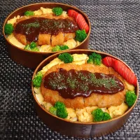 母とムスコのラブラブおソロ♪ふわたまデミカツどーん弁当|からあげビールさん