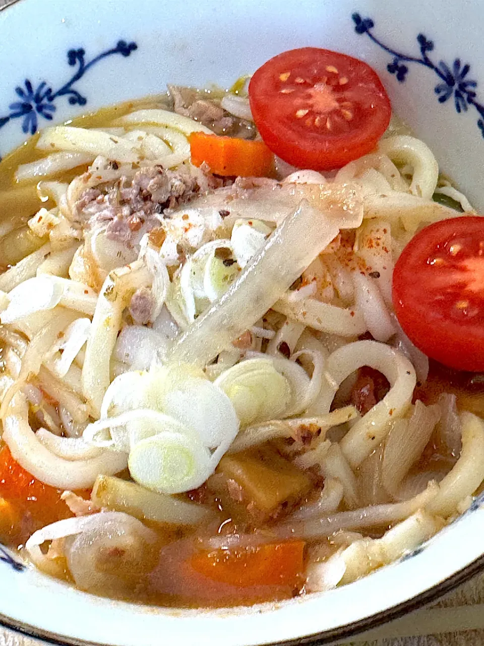 豚汁の具とカレー粉を➕カレーもやしうどん🍛|🐧ペンギン2さん