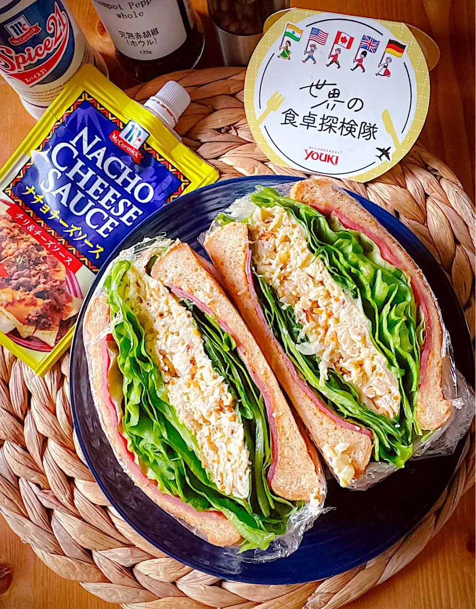 ナチョチーズでキャベ玉ハムレタスサンド🥪|にゃんぺこさん